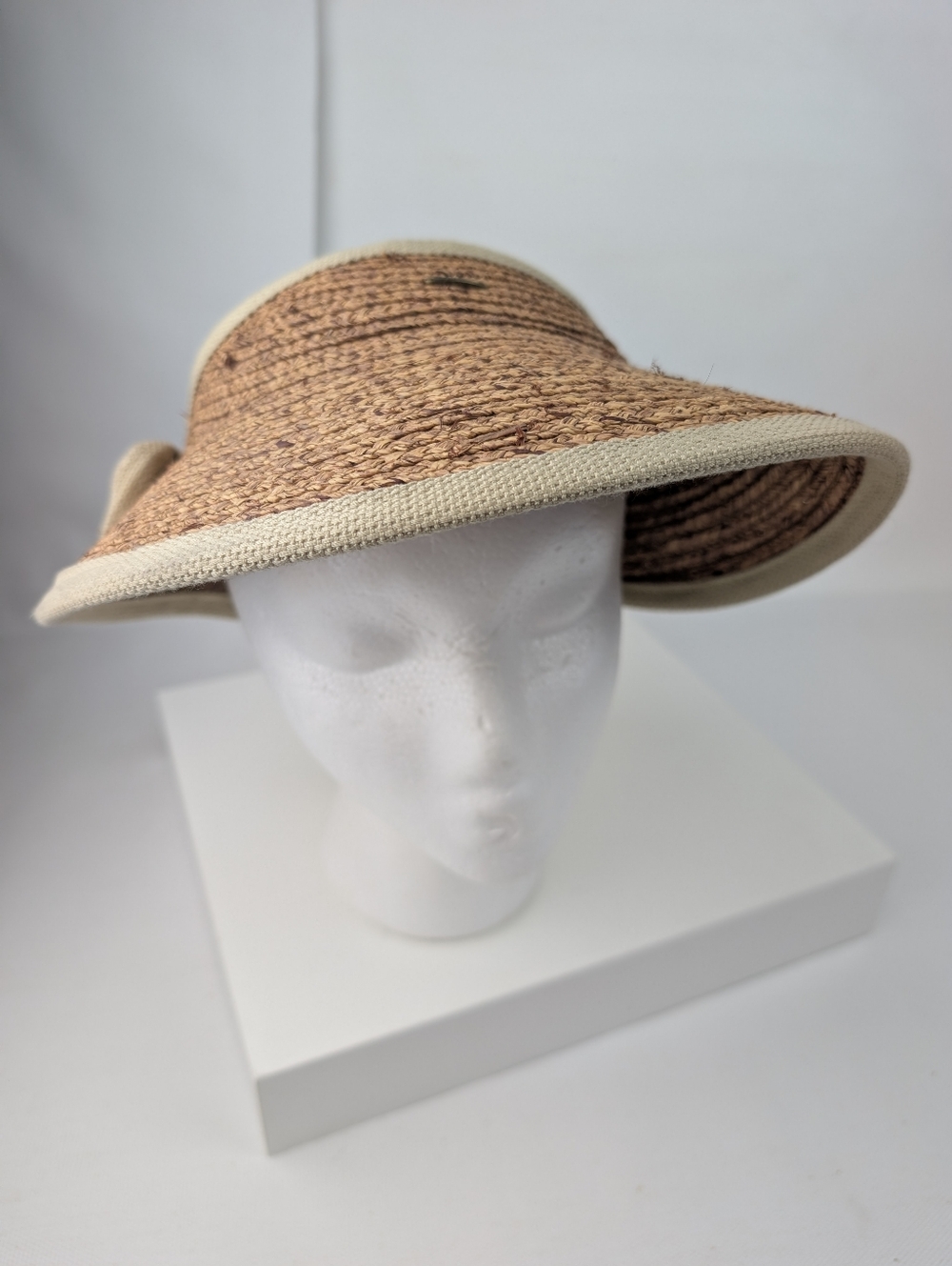 Scala Natural Straw Visor with Beige Trim Crisscross With Velcro